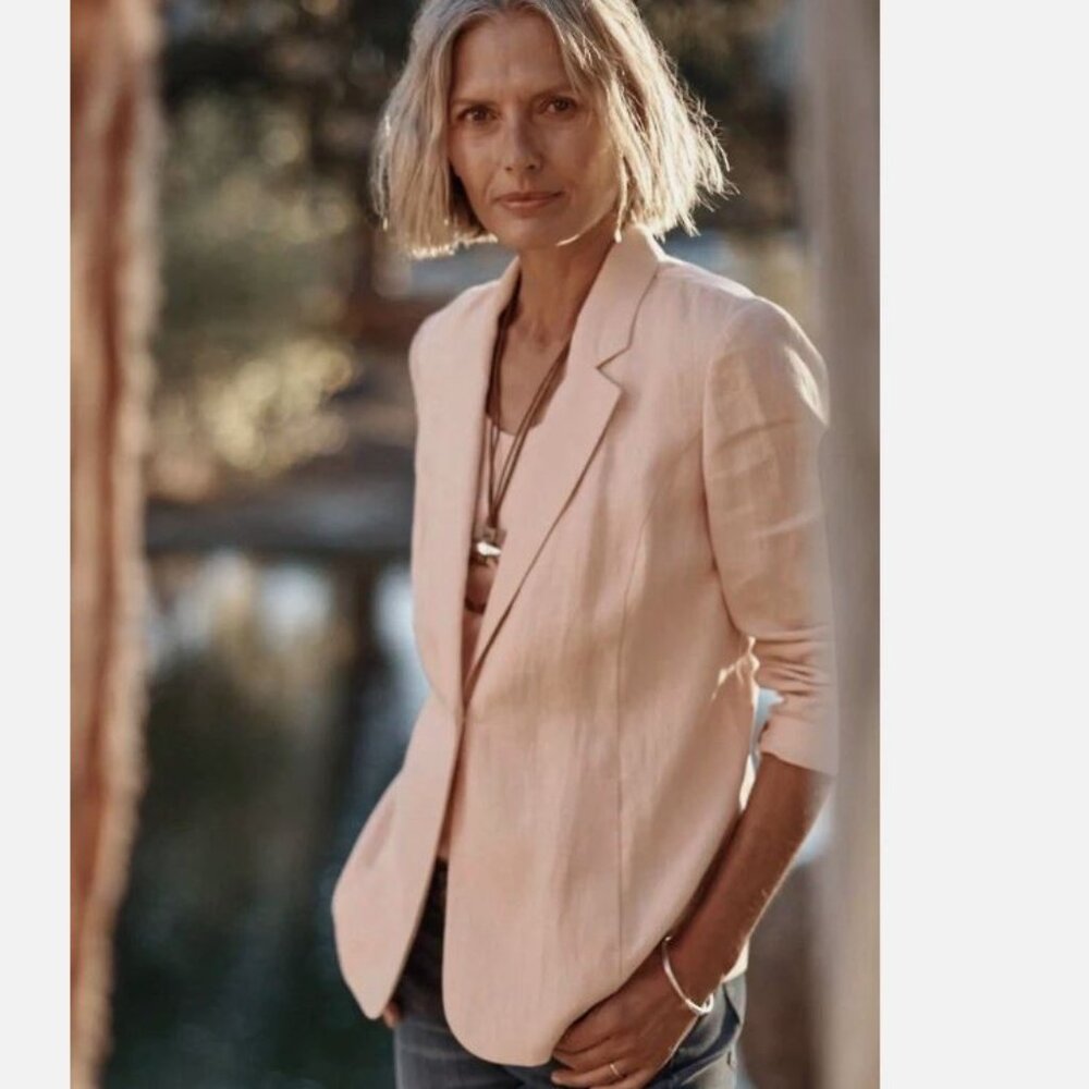 J. Jill Love Linen 100% Linen One Button Blazer Light Shell Pink Size Small